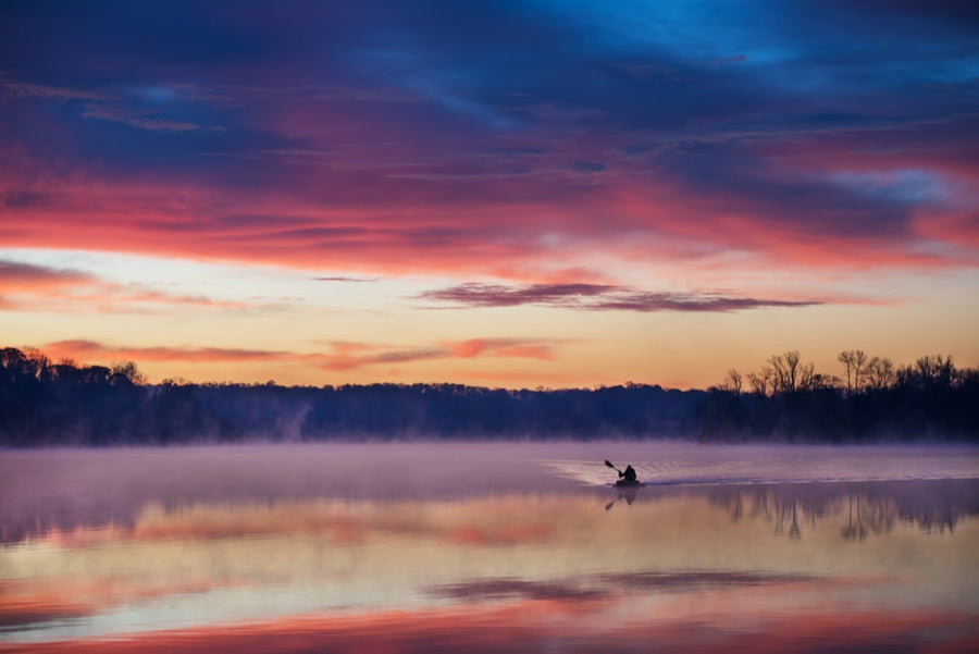 Misty Sunrise Kayak archival giclée print by Austin Li