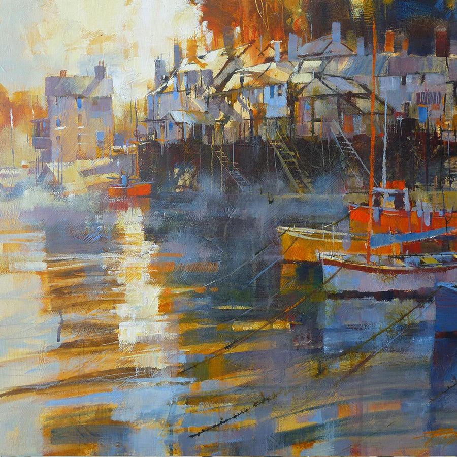 Moored in the mist, Fowey archival giclée print by Chris Forsey