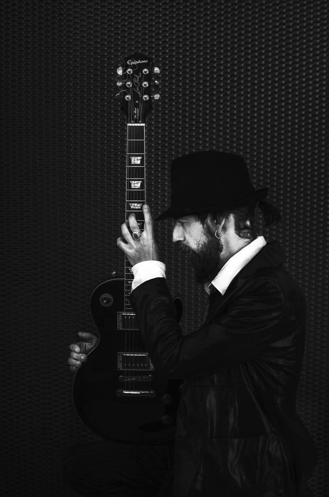 Stylish Musician with Guitar archival giclée print by Desislava Ignatova