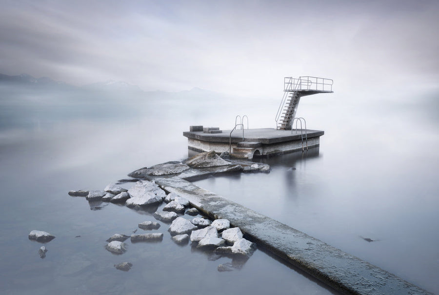 Misty Lake Diving Board archival giclée print by Joaquin Guerola