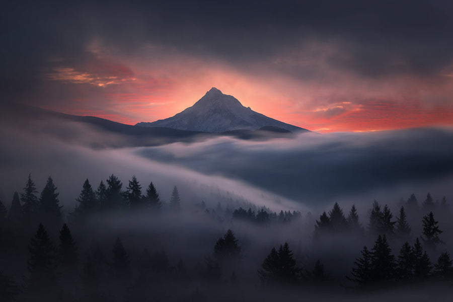 Misty Mountain Sunset archival giclée print by Miles Morgan