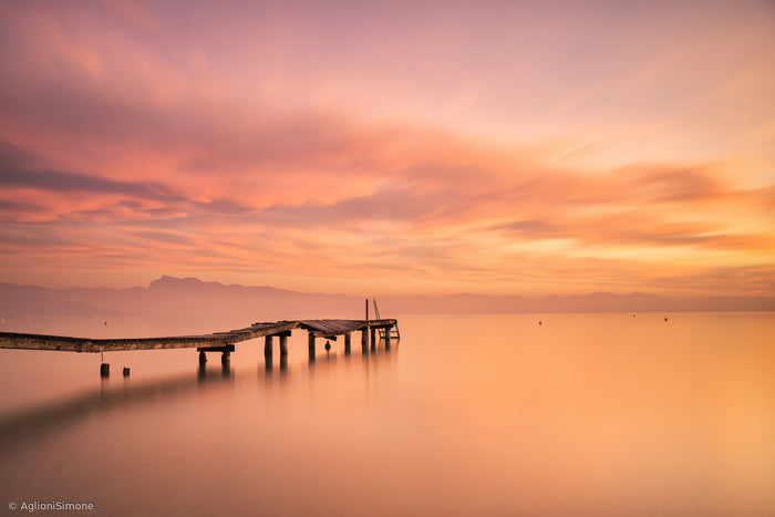 Tranquil Pier Sunset Reflections archival giclée print by Aglioni Simone
