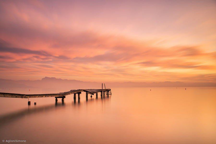 Tranquil Pier Sunset Reflections archival giclée print by Aglioni Simone