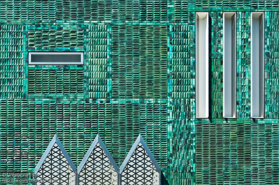 Green Geometric Façade archival giclée print by Greetje van Son