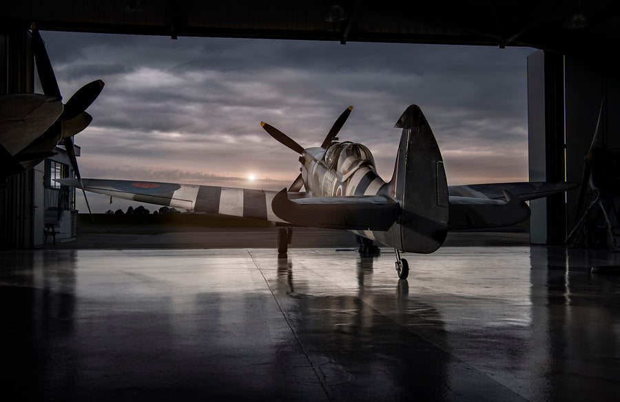Spitfire in Hanger art print by Tim Wallace
