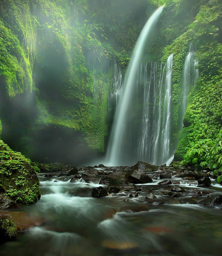 Lush Green Waterfall Stream archival giclée print by Adhi Prayoga