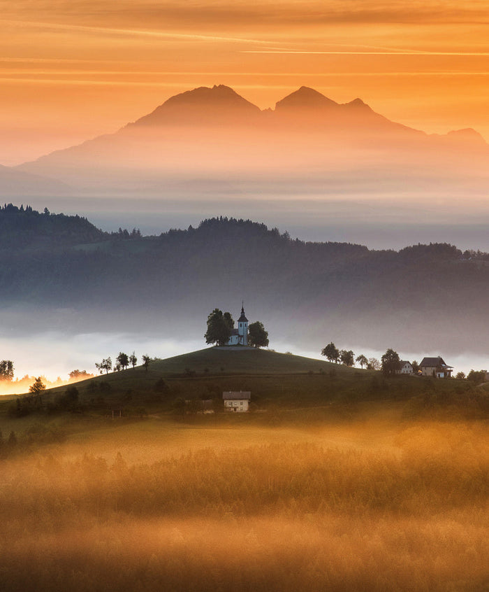 Misty Golden Hour Church archival giclée print by Ales Krivec