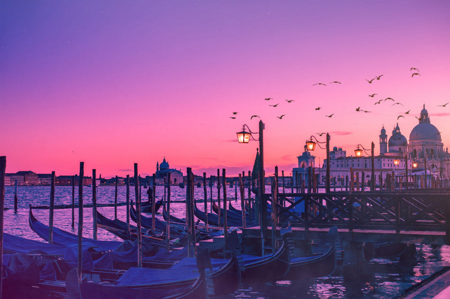 Venice Sunset Gondolas archival giclée print by Alla Simacheva