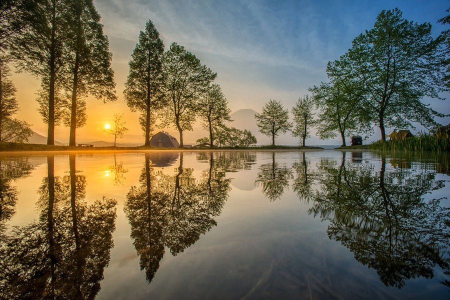 Golden Sunrise Lake Reflection archival giclée print by Chanwit Whanset