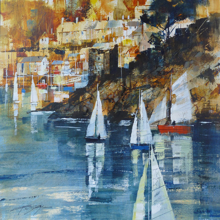 Sails and Tower reflection, Polruan archival giclée print by Chris Forsey