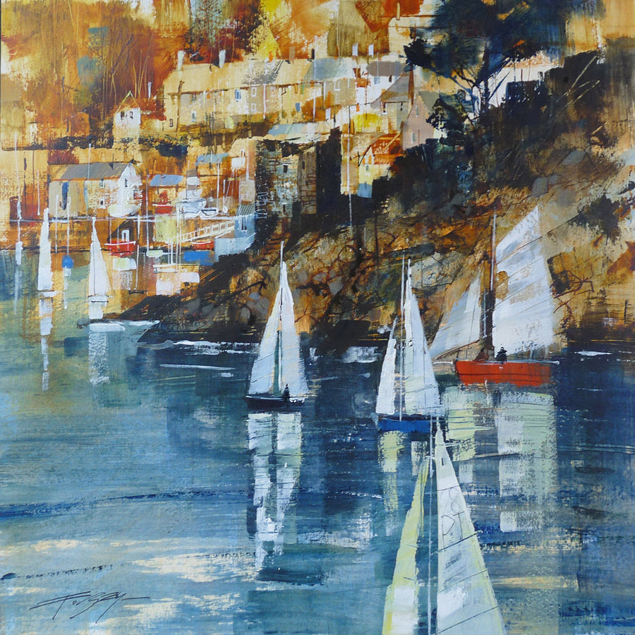 Sails and Tower reflection, Polruan archival giclée print by Chris Forsey