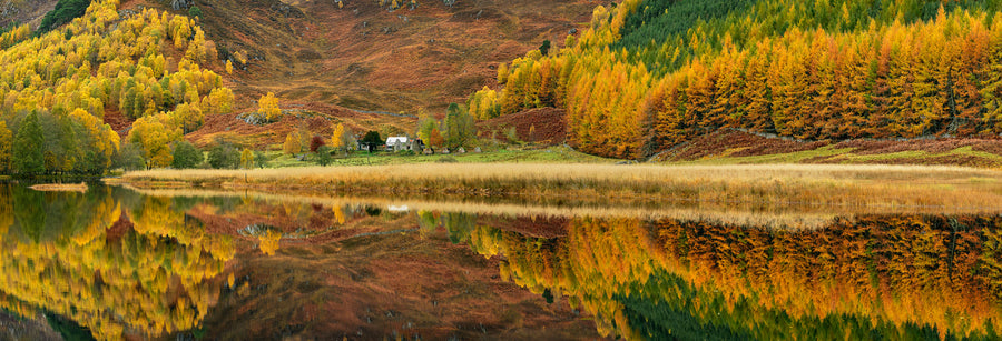 River Cannich Reflection Pano archival giclée print by Ian Cameron