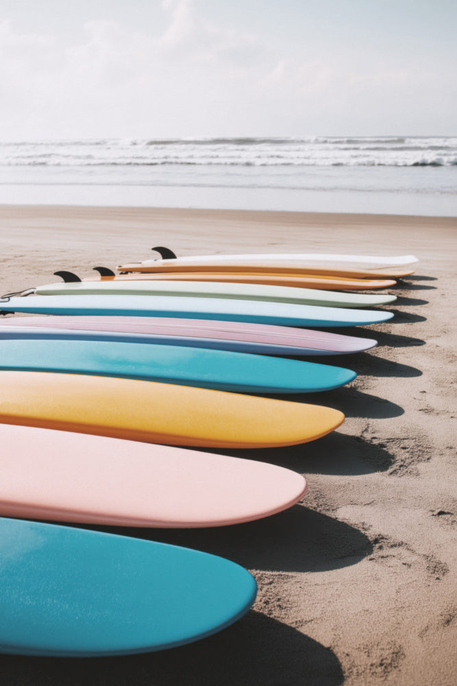 Colourful Beach Surfboards archival giclée print by Melloi Art Prints