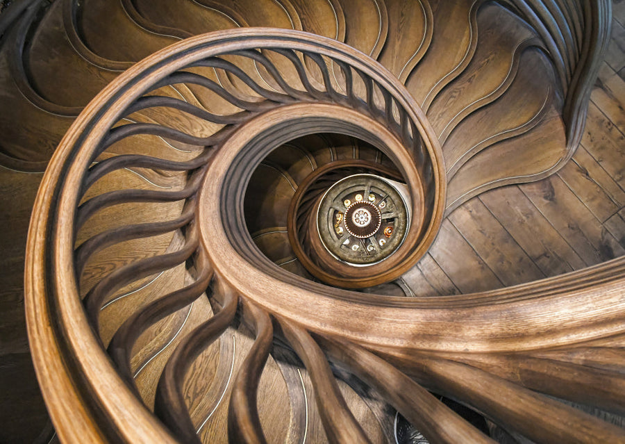 Curved wooden Staircase archival giclée print by Renate Reichert